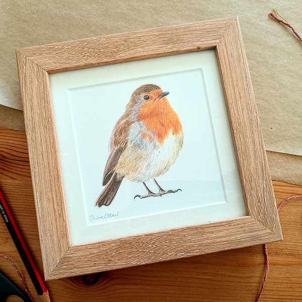 Robin Painting Framed, Bird Painting, Small Art Print, Robin Picture, Wildlife Gift, Christmas Gift, Nature Gifts for women, Gift for her