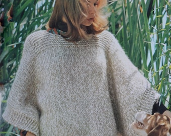 Simple poncho pdf cover up adult woman's vintage knitting pattern pdf instant download pattern only pdf 1970s English only