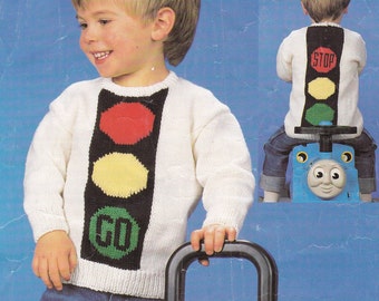 PDF kid's sweater traffic light jumper sweater vintage knitting pattern pdf INSTANT download pattern only pdf 1980s English only