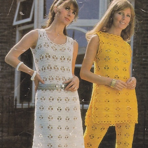 Vintage womens crochet PDF pattern tabard trousers maxi dress pants pant suit pdf INSTANT download pattern 1970s trouser suit English only