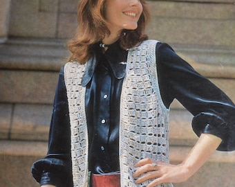 Vintage crochet pattern sleeveless long jacket waistcoat  tunic pdf INSTANT download pattern only pdf 1970s English only
