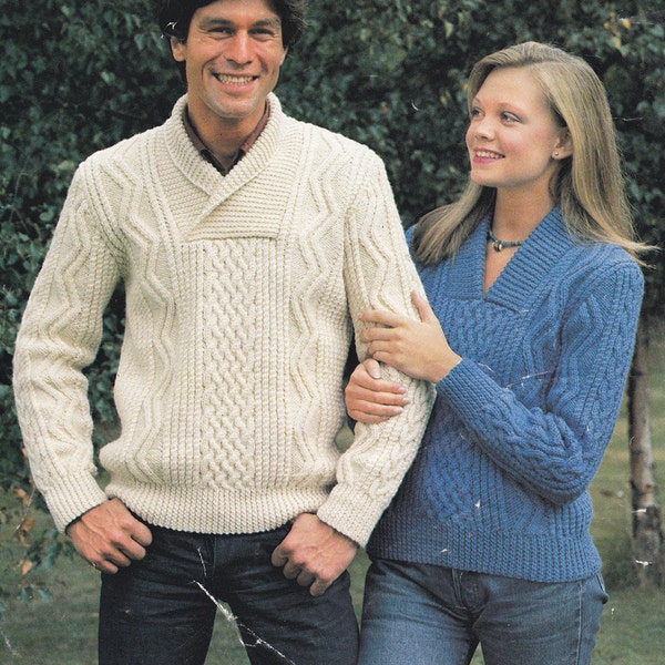 His n hers aran cable sweater pdf jumper adult man woman's vintage knitting pattern INSTANT download pattern only English only