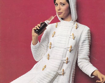 Womens duffle coat vintage knitting pattern pdf INSTANT download pattern only pdf 1970s English only