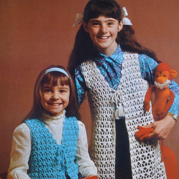 Girls crochet waistcoat vintage crochet pattern waistcoat vest two lengths pdf INSTANT download crochet pattern only pdf 1970s English only