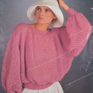 Womens openwork sweater jumper vintage knitting pattern pdf download pattern only pdf 1980s baggy loose fitting English only