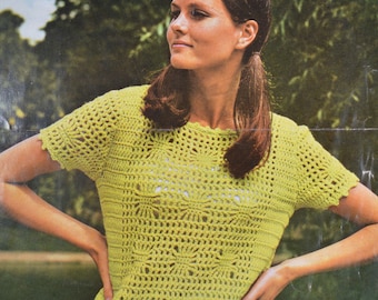 Womens crochet blouse vintage crochet pattern top short sleeve pdf download pattern only 1960s English only