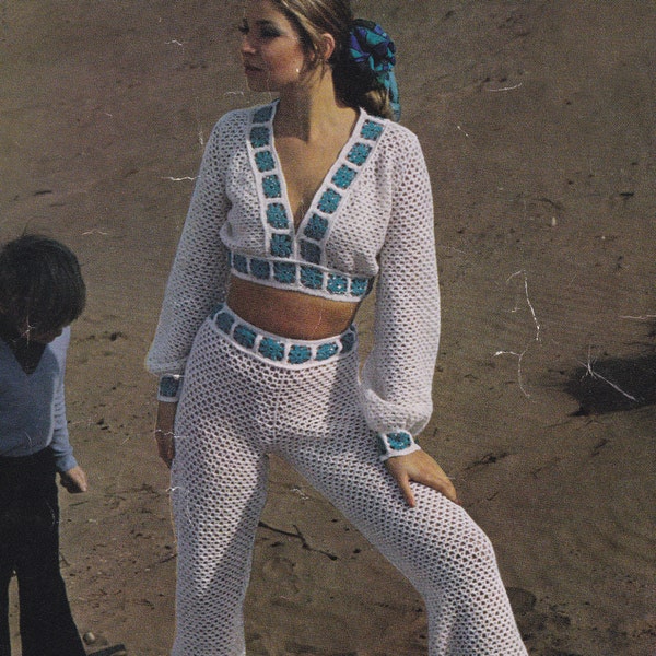 Womens crochet trouser suit pattern pdf INSTANT download pattern only pdf 1970s crocheted pant suit retro English only