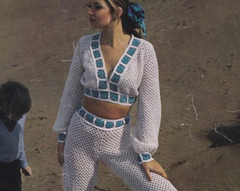 Womens crochet trouser suit pattern pdf INSTANT download pattern only pdf 1970s crocheted pant suit retro English only