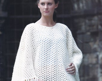 Womens crochet poncho vintage crochet pattern poncho aran cover up pdf INSTANT download pattern only pdf kids sizes too! English only