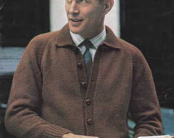 Men's classic cardigan vintage knitting pattern pdf INSTANT download with collar 36 - 44 inch pattern only pdf 1960s in English only