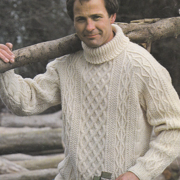 Vintage men's cable polo neck sweater turtle neck vintage knitting pattern pdf INSTANT download pattern only pdf English only