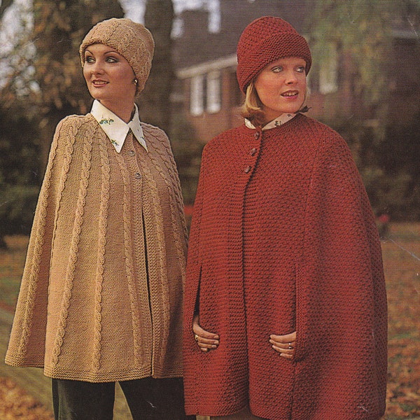 Cape épaisse pour femme, modèle de tricot vintage PDF, modèle à téléchargement instantané uniquement, pdf capes et chapeaux, bonnet en anglais uniquement