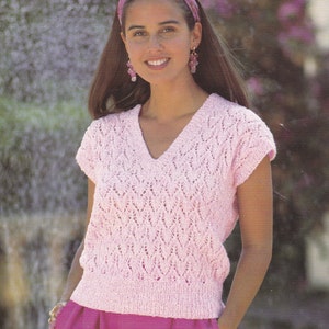 PDF lady's lacy look short sleeve top sweater vintage UK knitting pattern pdf INSTANT download English only pattern only pdf