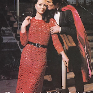 PDF crochet midi dress vintage crochet pattern pdf INSTANT download pattern only pdf 1970&#39;s dress long sleeve English only
