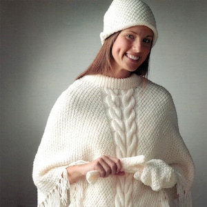 PDF poncho cable cover up with hat and mittens vintage knitting pattern pdf INSTANT download pattern only pdf English only
