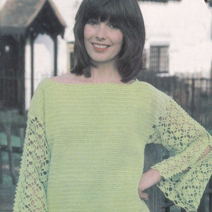 Womens crochet blouse vintage crochet pattern top long sleeve drawstring pdf INSTANT download pattern only English only