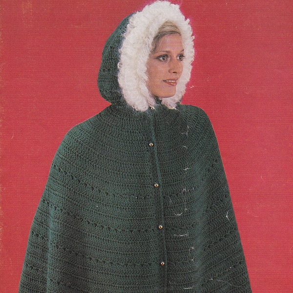 PDF crochet hooded cape womens vintage crochet pattern INSTANT  download pattern only pdf 1970s English only