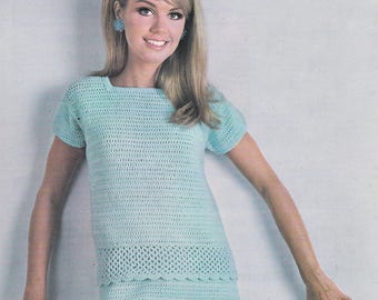 PDF crochet short sleeved suit top and skirt vintage crochet pattern pdf INSTANT download pattern only pdf 1960s English only