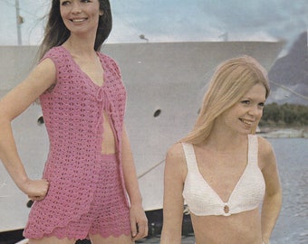 PDF crochet bikini top cover up shorts vintage crochet pattern pdf INSTANT download waistcoat vest English only