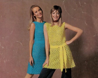 Womens crochet dress pattern sleeveless vintage crochet pdf instant download pattern only pdf 1970s dress tunic English only