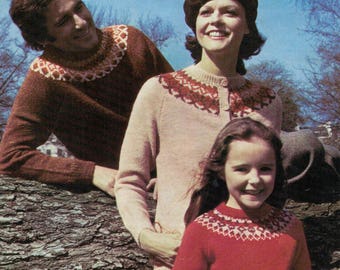 Family fair isle sweaters jumper cardigan vintage UK knitting pattern pdf INSTANT download pattern only pdf kids adult English only