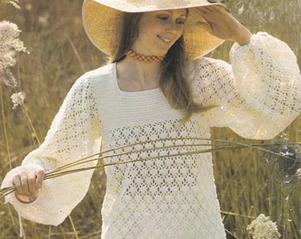 Womens lacy tunic top vintage crochet pattern blouse top pdf INSTANT download pattern only pdf three sizes 4 ply English only