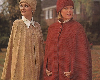 chunky cape Damen PDF Vintage Strickmuster pdf SOFORT-Download Muster nur pdf Umhänge und Hüte Hut nur Englisch