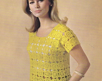 Womens vintage crochet pattern blouse top pdf INSTANT download pattern only pdf 32 36 40 inches English only
