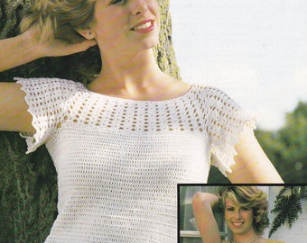 Womens crochet top blouse vintage crochet pattern pdf INSTANT download pattern only lacy look two styles English only