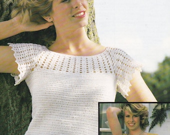 Womens crochet top blouse vintage crochet pattern pdf INSTANT download pattern only lacy look two styles English only