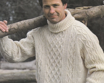 Vintage Men s Cable Polo Neck Sweater Turtle Neck Vintage Knitting