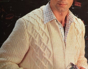 PDF men's aran cable up to 50 inch chest cardigan jerkin vintage knitting pattern pdf INSTANT download pattern only pdf English only