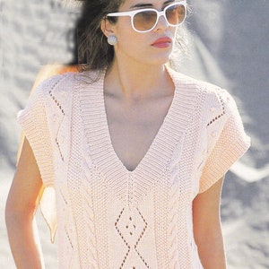 PDF v neck long cable slipover lady&#39;s slip over vintage knitting pattern pdf INSTANT download pattern only pdf English only