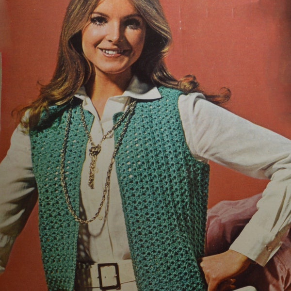 Womens vintage crochet pattern sleeveless vest jacket waistcoat tunic pdf INSTANT download pattern only pdf 1970s English only