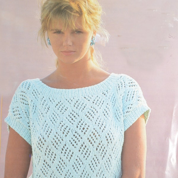 Lacy look summer top sun top jumper vintage knitting pattern pdf download pattern only pdf 1980s English only