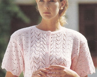 PDF short sleeved lacy cardigan sweater woman's vintage knitting pattern pdf INSTANT download pattern only pdf 1980s English only