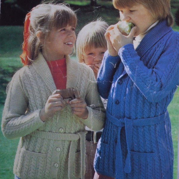Cute cable wrap around jacket for kids boy girl sweater vintage knitting pattern pdf INSTANT download pattern only pdf 1970s English only