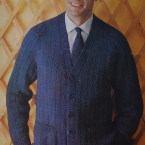 Men&#39;s ribbed raglan cardigan sizes 40 to 44 inches vintage knitting pattern pdf download men&#39;s sweater jumper pattern pdf 1960s English only