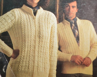 PDF his n her cable zipper cardigan vintage knitting pattern pdf sweater INSTANT download only mens womens English only