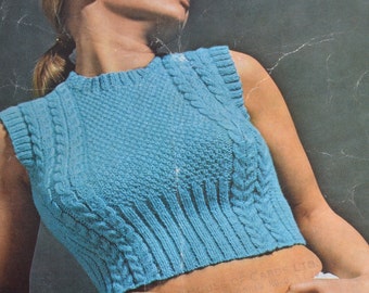 PDF vintage knitting UK pattern cable crop top pdf INSTANT download pattern only pdf 1970s English only