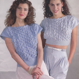PDF pretty tops summer slip over midriff top crop top vintage knitting pattern pdf INSTANT download pattern only double knitting English onl