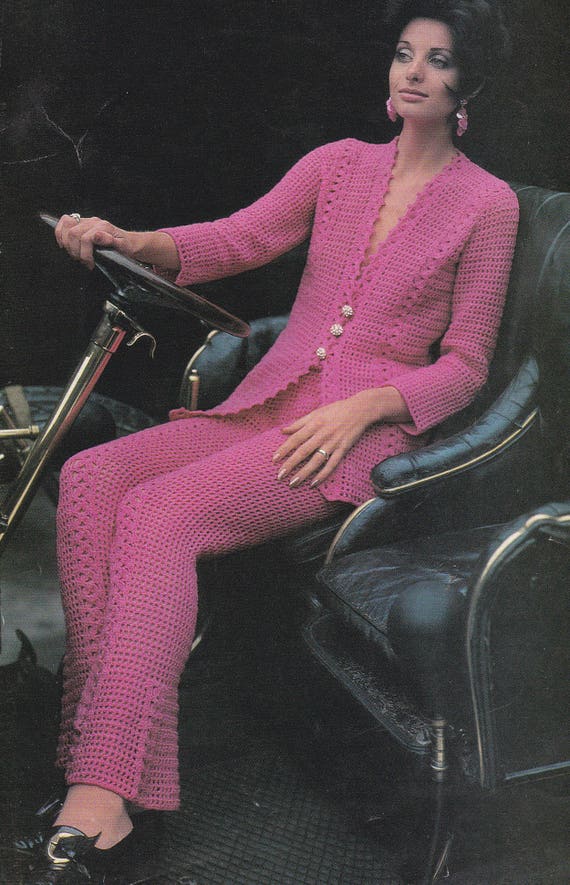 Womens crochet trouser suit pattern trousers matching jacket pdf INSTANT download pattern only pdf 1970s pant suit pants English only