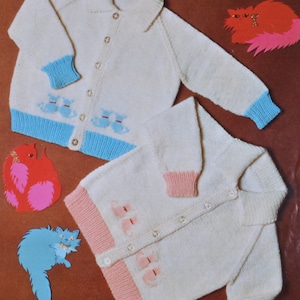 Baby cardigan knit pattern intage knitting pattern cute kitten cat sizes 18 to 23 inches pdf INSTANT download pattern only English only