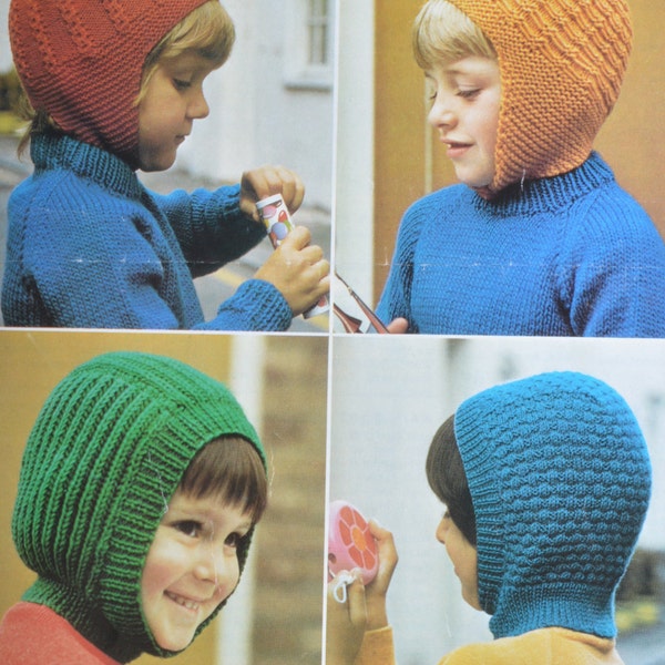PDF kids hat pattern four hats helmet hat vintage knitting pattern pdf INSTANT download pattern only pdf 1970s English only