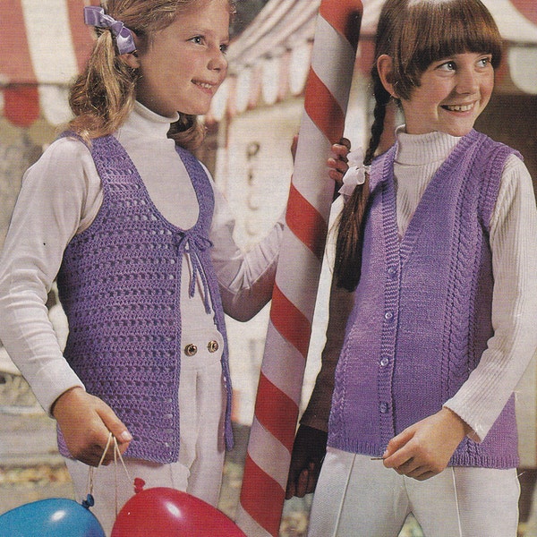 Kid's crochet pattern knitting pattern sleeveless waistcoat vest pdf INSTANT download crochet pattern only pdf 1970s English only