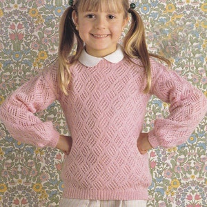 Vintage knitting pattern girl&#39;s lacy look sweater  pdf INSTANT download pattern only pdf girls English only