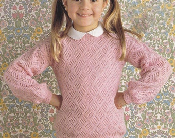 Vintage knitting pattern girl's lacy look sweater  pdf INSTANT download pattern only pdf girls English only