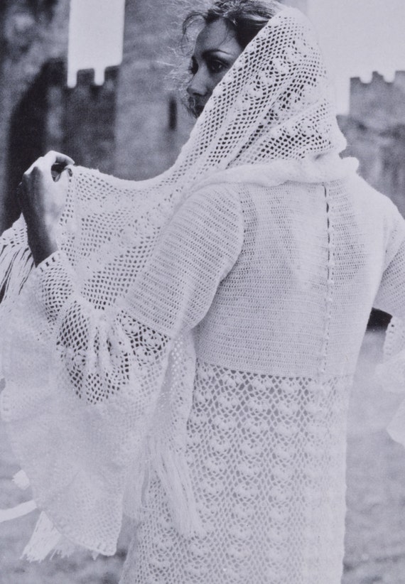 PDF Vintage crochet dress pattern crocheted wedding dress stole pdf INSTANT  download pattern only pdf 1970s English only