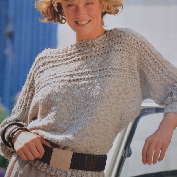 PDF sideways sweater vintage knitting pattern one piece lady's sweater pdf INSTANT download pattern only pdf 1980s English only