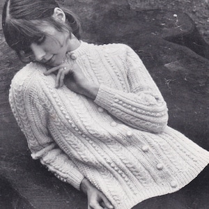 PDF aran cable cardigan vintage knitting pattern pdf INSTANT download sweater pattern only pdf women&#39;s ladies English only